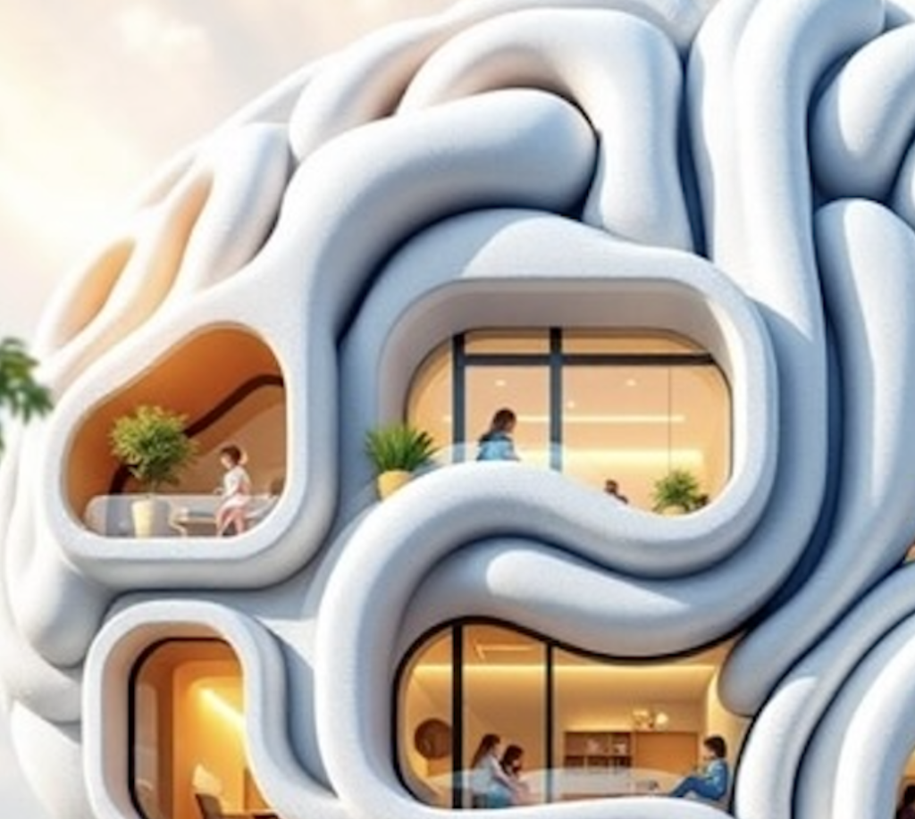 Ausschnitt des Neuro-Kita Gebäudes in Form eines Gehirn